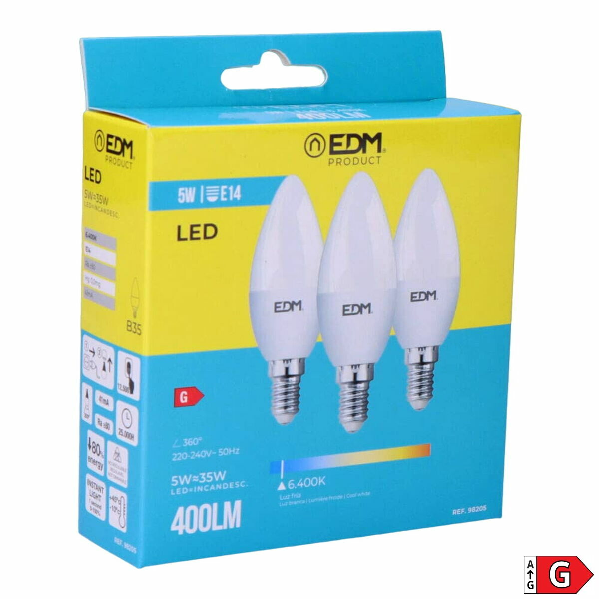 LED-polttimo E14 400 lm 6400 K, kynttilälamppu pakkaus 3 kpl 5 W Ø3,6×10 cm