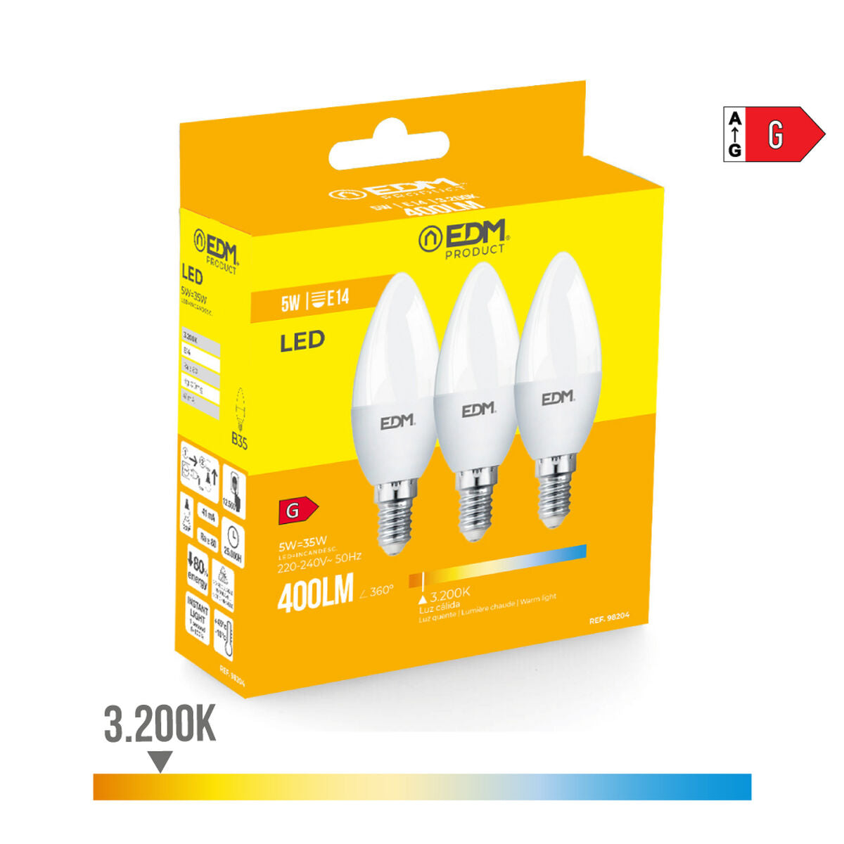 LED-polttimo E14 400 lm 3200 K, kynttilä B35, 3 kpl, Ø3,6×10 cm