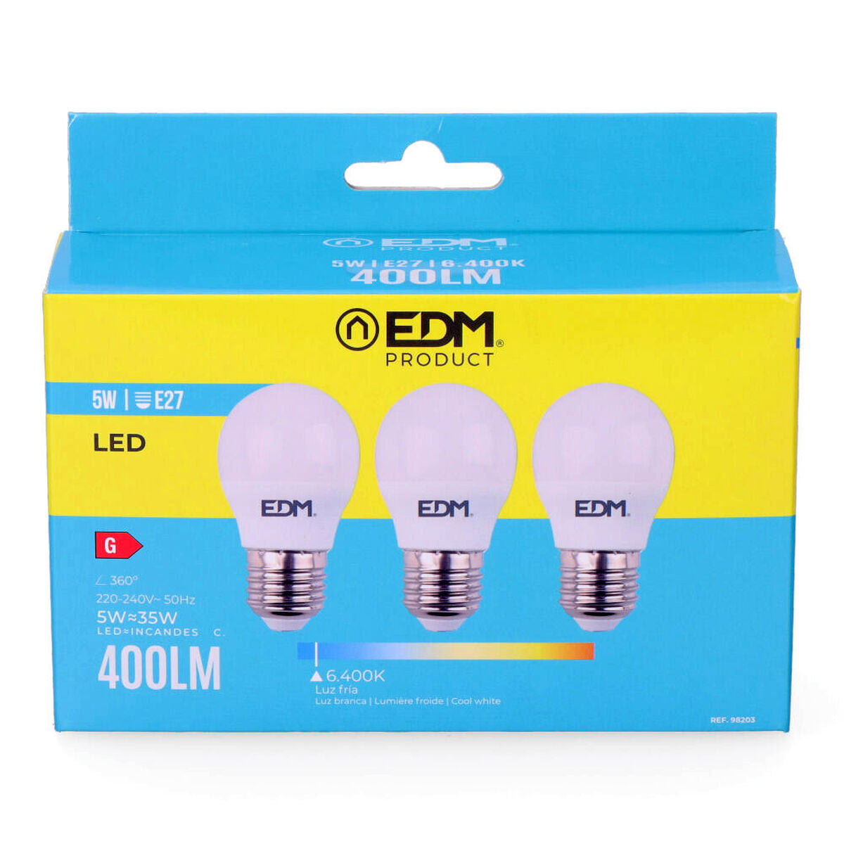 LED-polttimo E27 400 lm 6400 K kylmävalkoinen 3 kpl, Ø4,5×8 cm, 5W/35W/50W