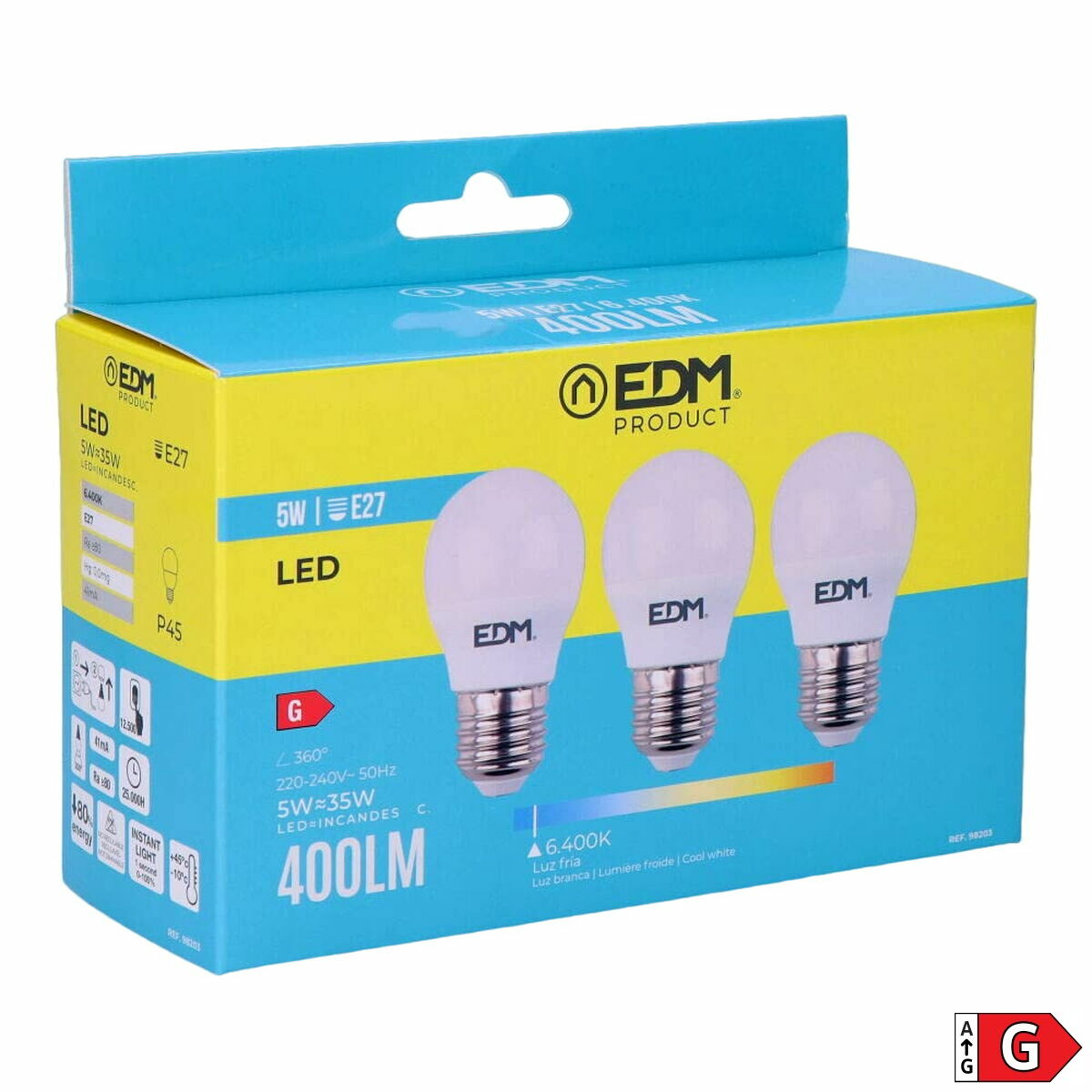 LED-polttimo E27 400 lm 6400 K kylmävalkoinen 3 kpl, Ø4,5×8 cm, 5W/35W/50W