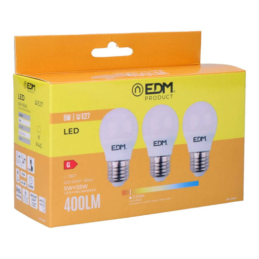 LED-polttimo E27 5W 400 lm, lämmin 3200 K, 3 kpl pakkaus Ø4,5×8 cm G-luokka