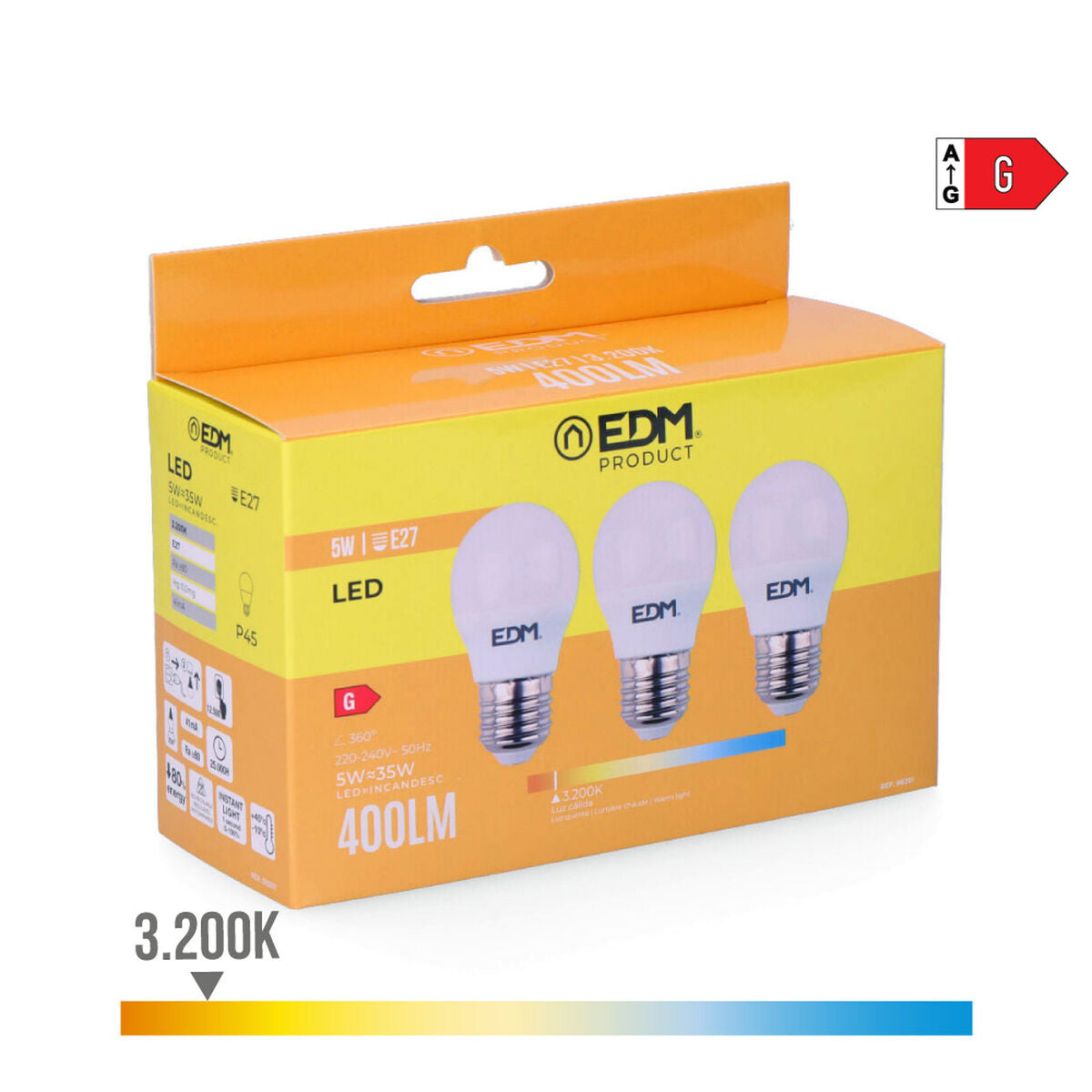 LED-polttimo E27 5W 400 lm, lämmin 3200 K, 3 kpl pakkaus Ø4,5×8 cm G-luokka