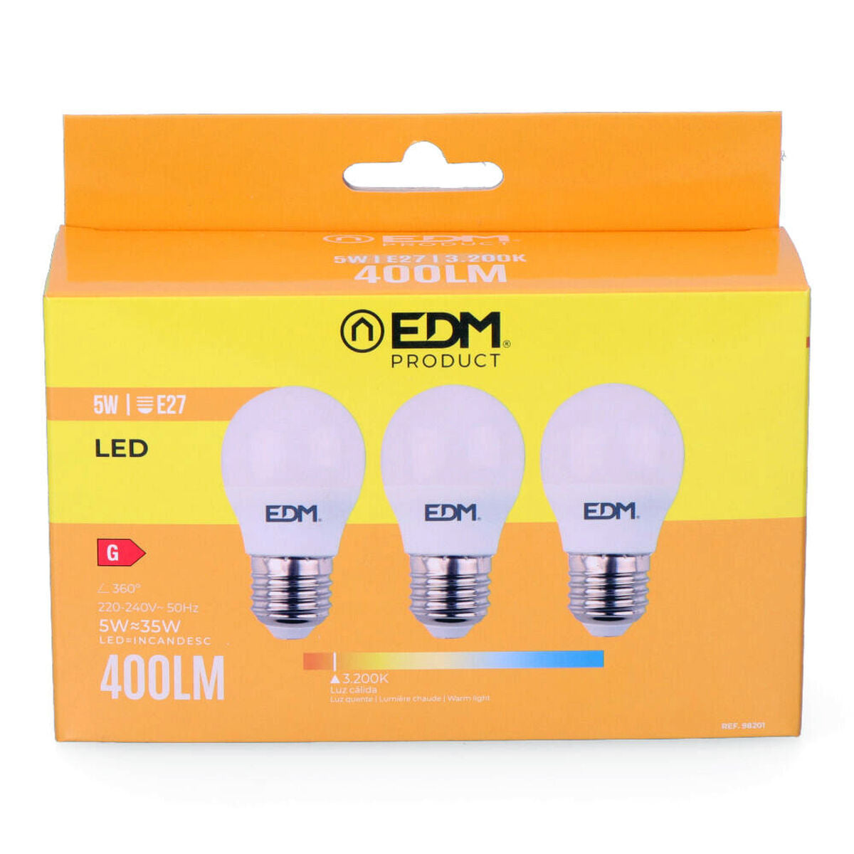 LED-polttimo E27 5W 400 lm, lämmin 3200 K, 3 kpl pakkaus Ø4,5×8 cm G-luokka