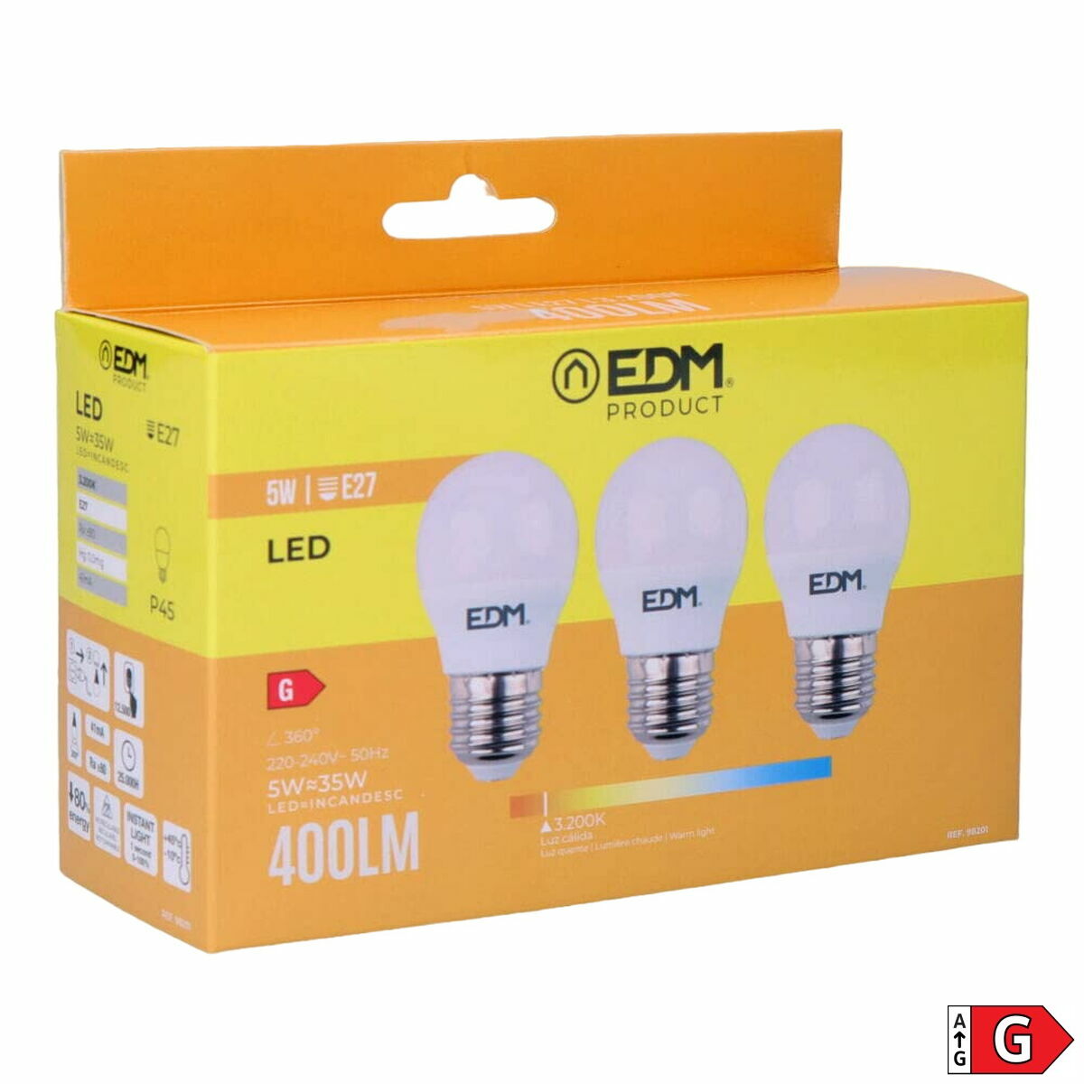LED-polttimo E27 5W 400 lm, lämmin 3200 K, 3 kpl pakkaus Ø4,5×8 cm G-luokka
