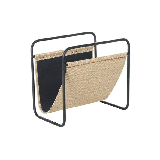 Lehtiteline metallikehys, rottinki-tasku 39 x 26 x 36 cm, musta & luonnollinen