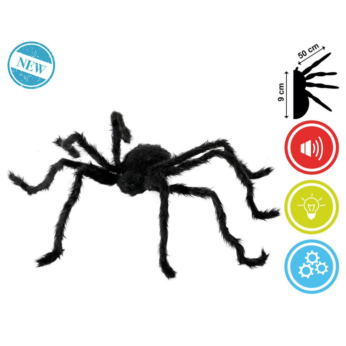 Hämähäkki koriste 100 x 20 x 9 cm, valo & ääni, liikkuva, musta Halloween