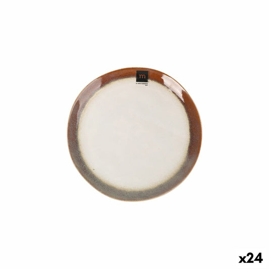 Litteä lautanen 20,5 cm, setti 24 kpl - kermanvalkoinen keskus & rustiikkiruskea reuna