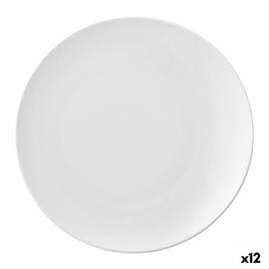 Litteä lautanen 21 cm, keramiikka, astianpesukoneenkestävä, valkoinen 12 kpl