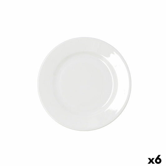 Litteä lautanen Ø 21 cm mikroaaltokestävä pinoitava, valkoinen keramiikka, 6 kpl