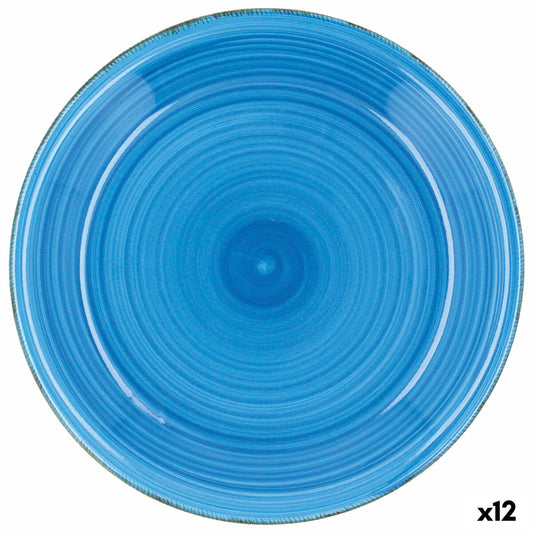 Litteä lautanen Ø 27 cm, sininen keraaminen, pinottava & käsinmaalattu, 12 kpl
