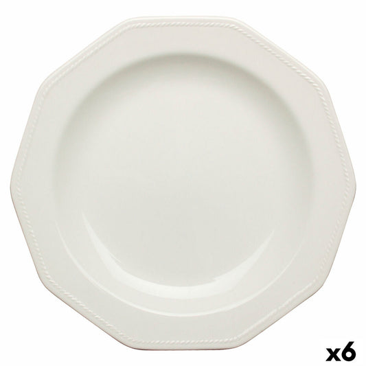 Litteä lautanen 27 cm, 6 kpl - valkoinen keraaminen ruokailulautanen, pinottava