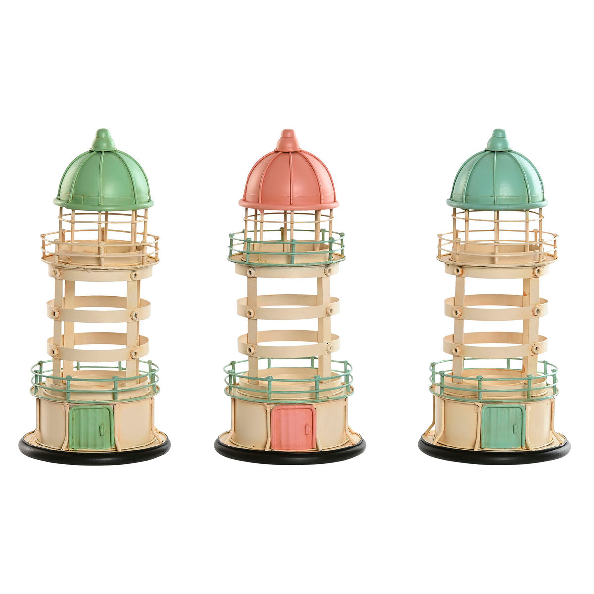 Majakkakoriste metallinen kynttilänjalka 13 x 13 x 27,5 cm 3 kpl, pastellit