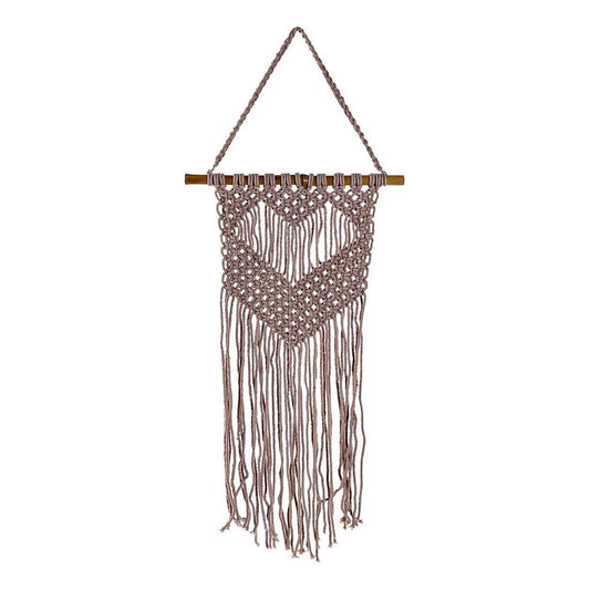 Makramee seinäkoriste bambutangolla, vaaleanruskea & purppura, boho-tyyli
