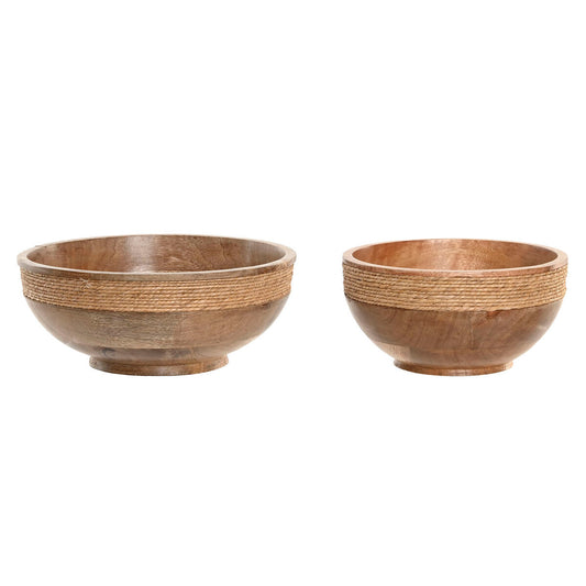 Mangopuu-kulhot 2 kpl, ruskea köysireunus, pöytäkoriste, sisustus 25×25×10 cm
