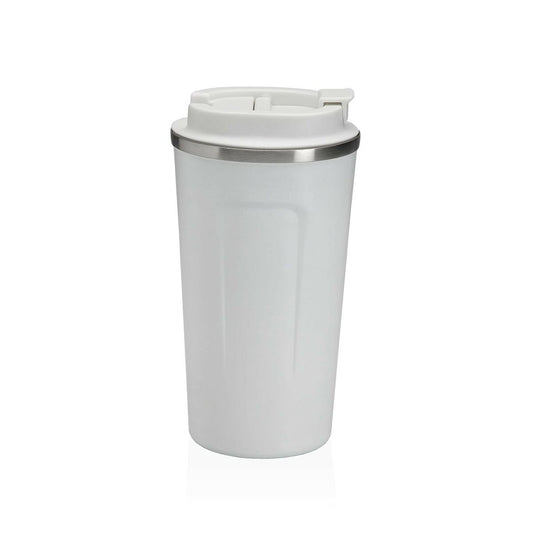 Matkamuki 510 ml, kannella - valkoinen kahvimuki & teekuppi, teräs & polypropeeni