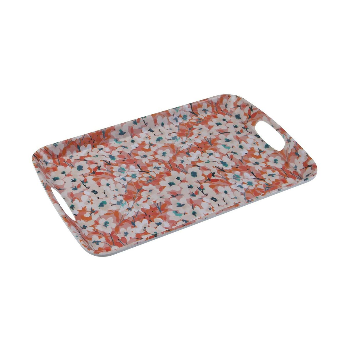 Melamiinitarjotin 27,4 x 42 cm, kukkakuvio & kahvat, tarjoiluun ja välipaloille