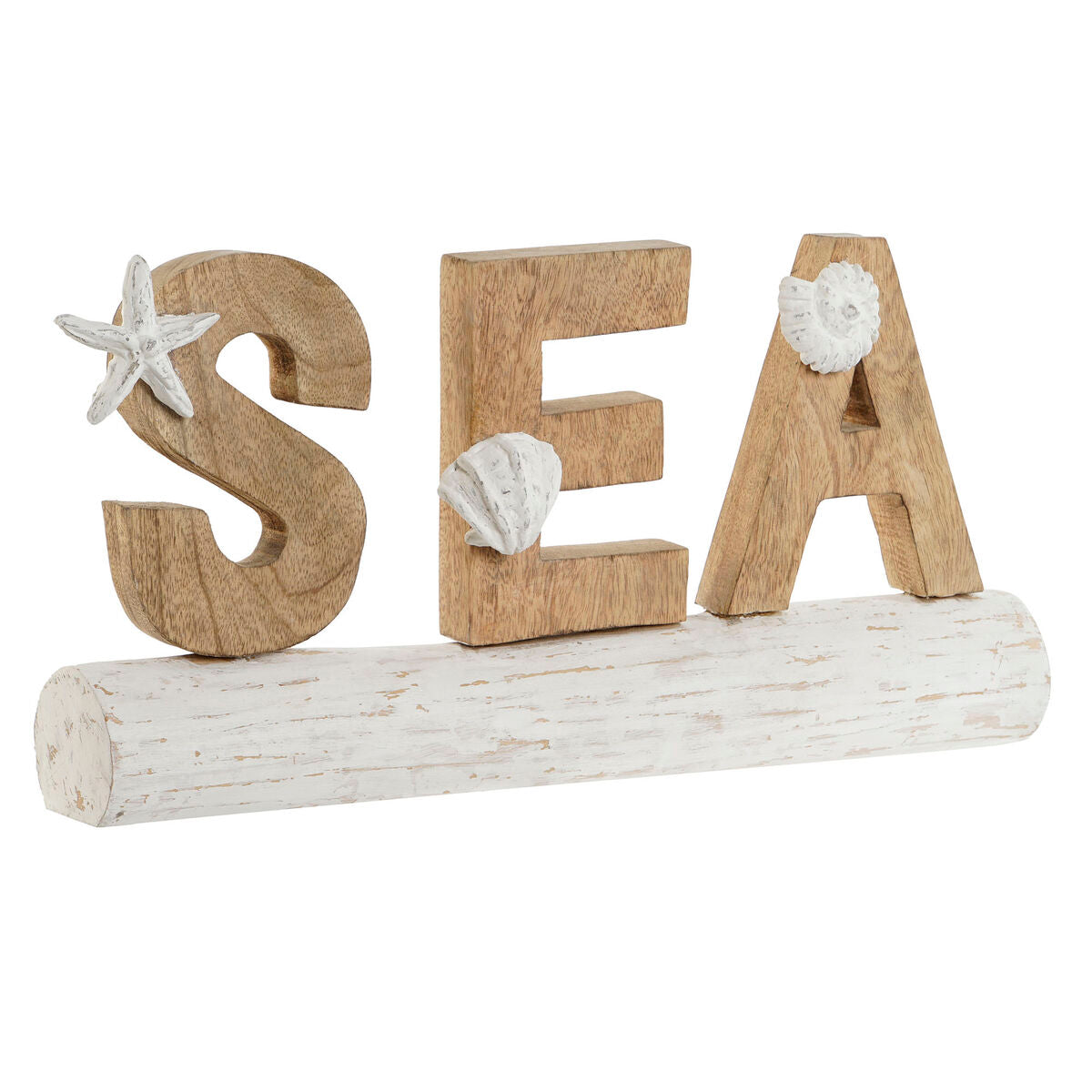 Meriaiheinen pöytäkoriste SEA, puu & resiini, valkoinen 47 x 8 x 24,5 cm