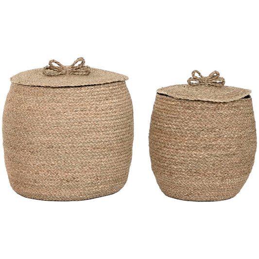 Meriruoho-korit, kannelliset säilytyskorit 2 kpl 40x30x30 & 38x38x46 cm boho