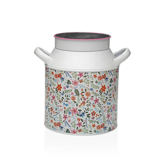 Metallimaljakko kukkakuviolla, pinkki - korroosionkestävä 13 x 15,5 x 21 cm