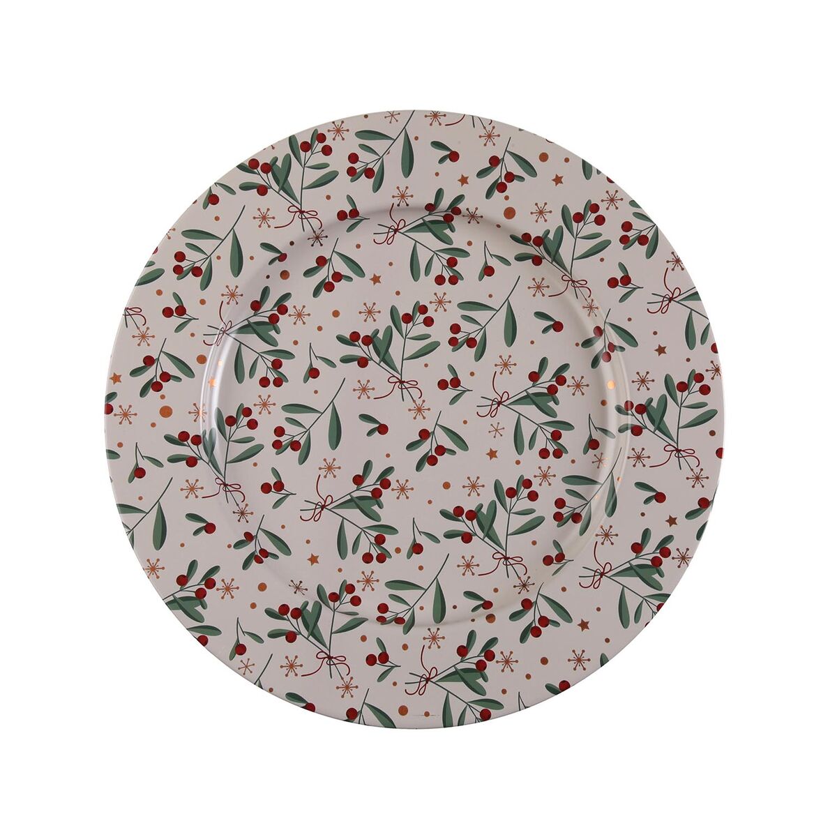 Aluslautanen metallinen 33 x 1,5 x 33 cm, marjakuosi beige, joulukattaus