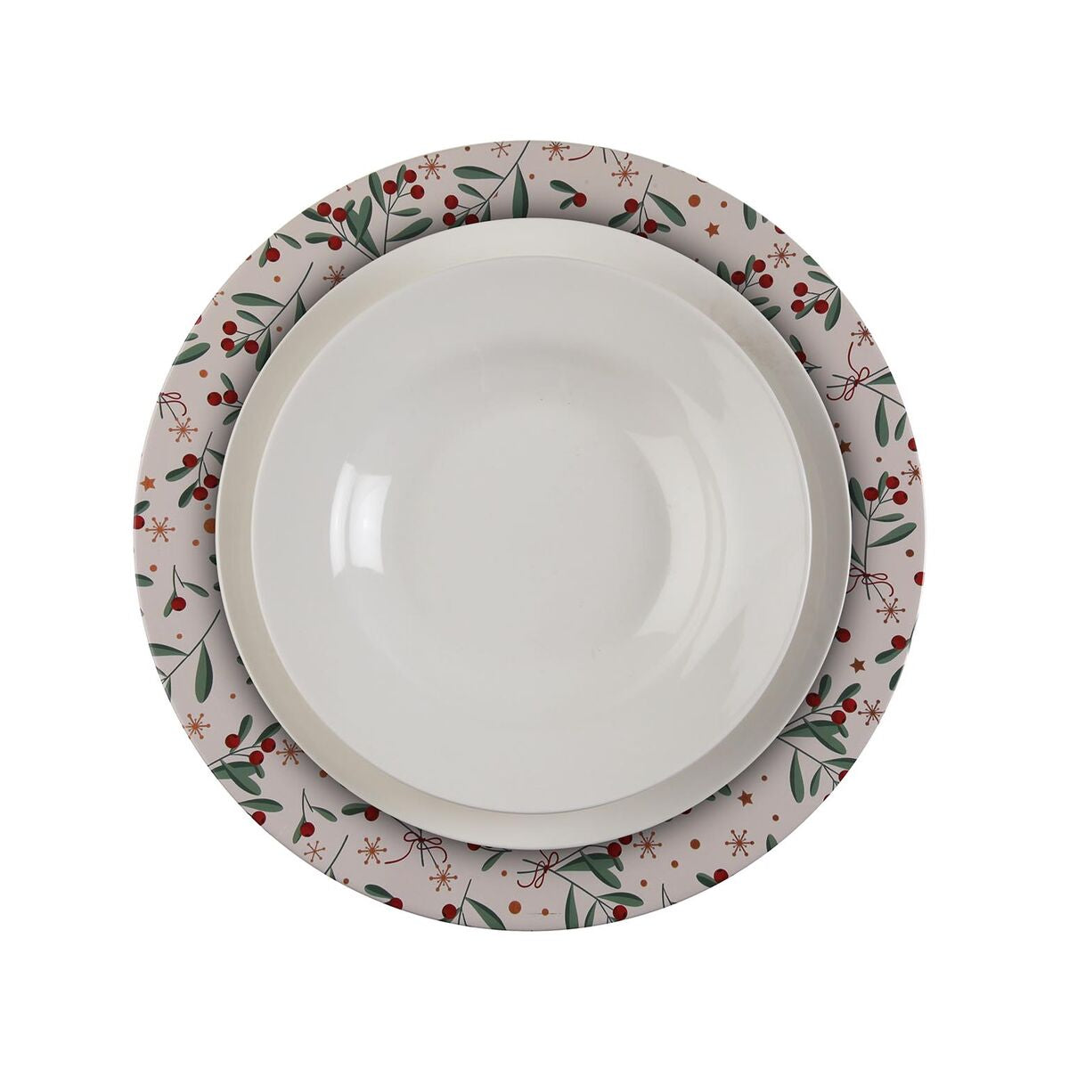 Aluslautanen metallinen 33 x 1,5 x 33 cm, marjakuosi beige, joulukattaus