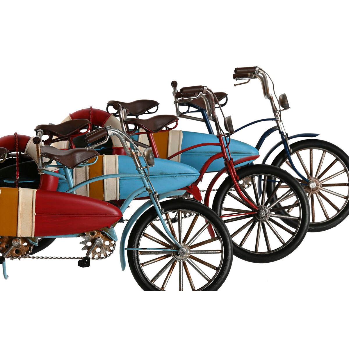 Metallinen koristehahmo 3 kpl, pyörä sivuvaunulla, sininen, punainen 31x10x15 cm