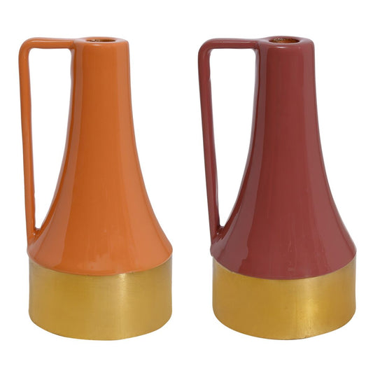 Kynttilänjalka metallia, 2 kpl, lakattu terrakotta & oranssi 11 x 11 x 20 cm
