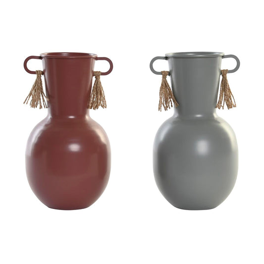 Maljakko metallinen 24 cm, 2 kpl - harmaa & terrakotta, tupsuilla, sisustukseen
