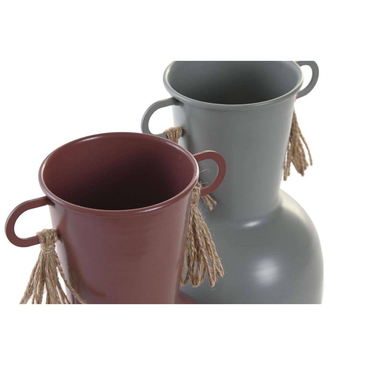 Maljakko metallinen 24 cm, 2 kpl - harmaa & terrakotta, tupsuilla, sisustukseen