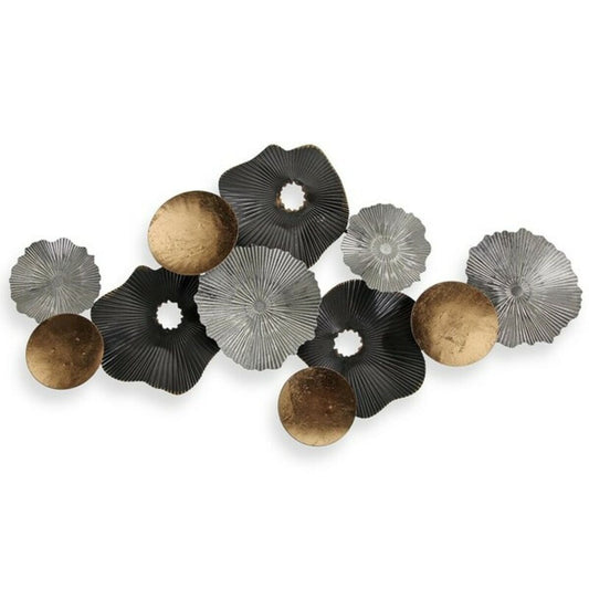 Metallinen seinäkoriste 6,4×49,5×90,8 cm, hopea-musta-kulta, abstrakti kukka