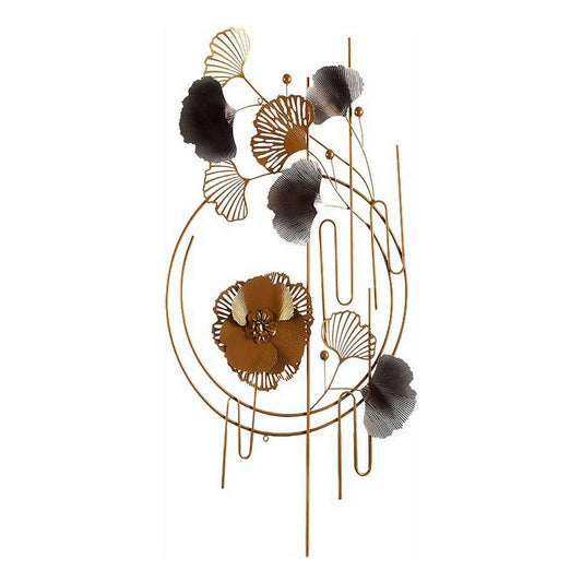 Metallinen seinäkoriste kukat, abstrakti sininen-kupari-kulta 63×121×9,5 cm
