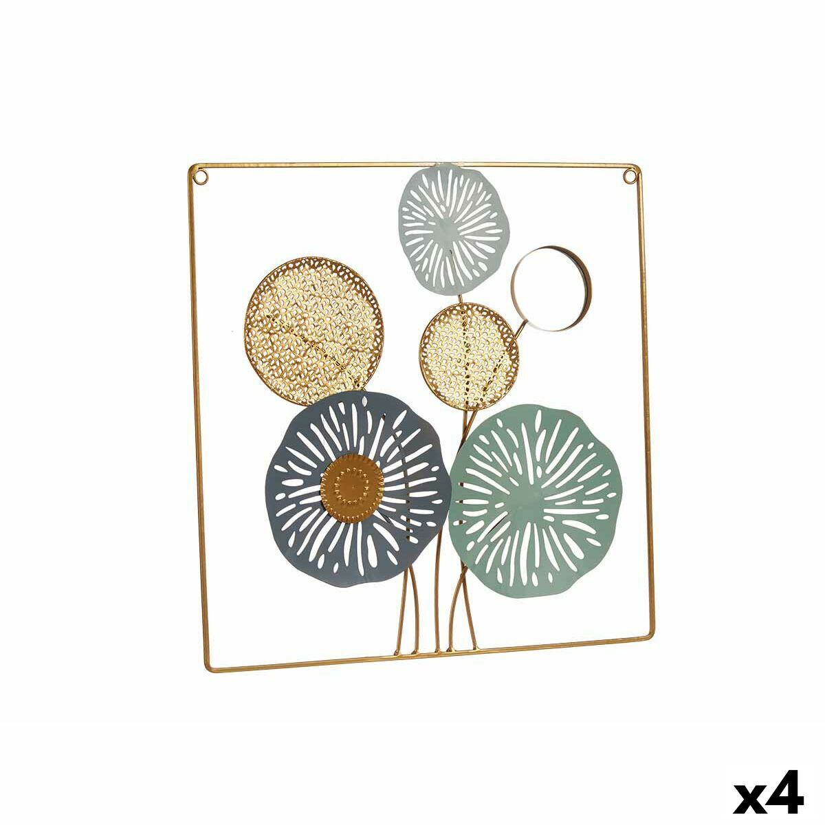 Seinäkoriste metallikukat peilillä 45 x 45 x 2 cm, 4 kpl, monivärinen kullattu