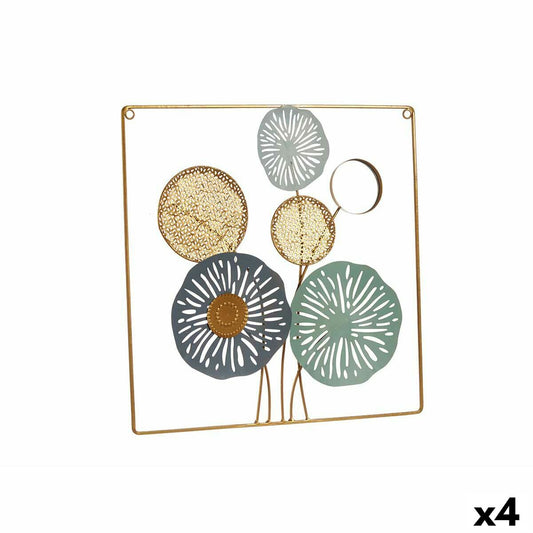 Seinäkoriste metallikukat peilillä 45 x 45 x 2 cm, 4 kpl, monivärinen kullattu