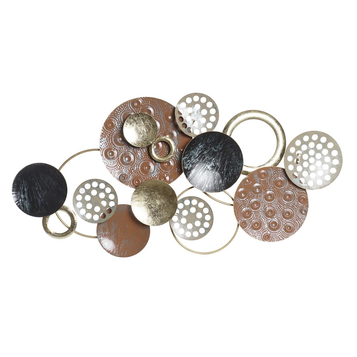 Seinäkoriste abstrakti kullanvärinen terrakotta metalliympyrät 119,4×6,4×59 cm