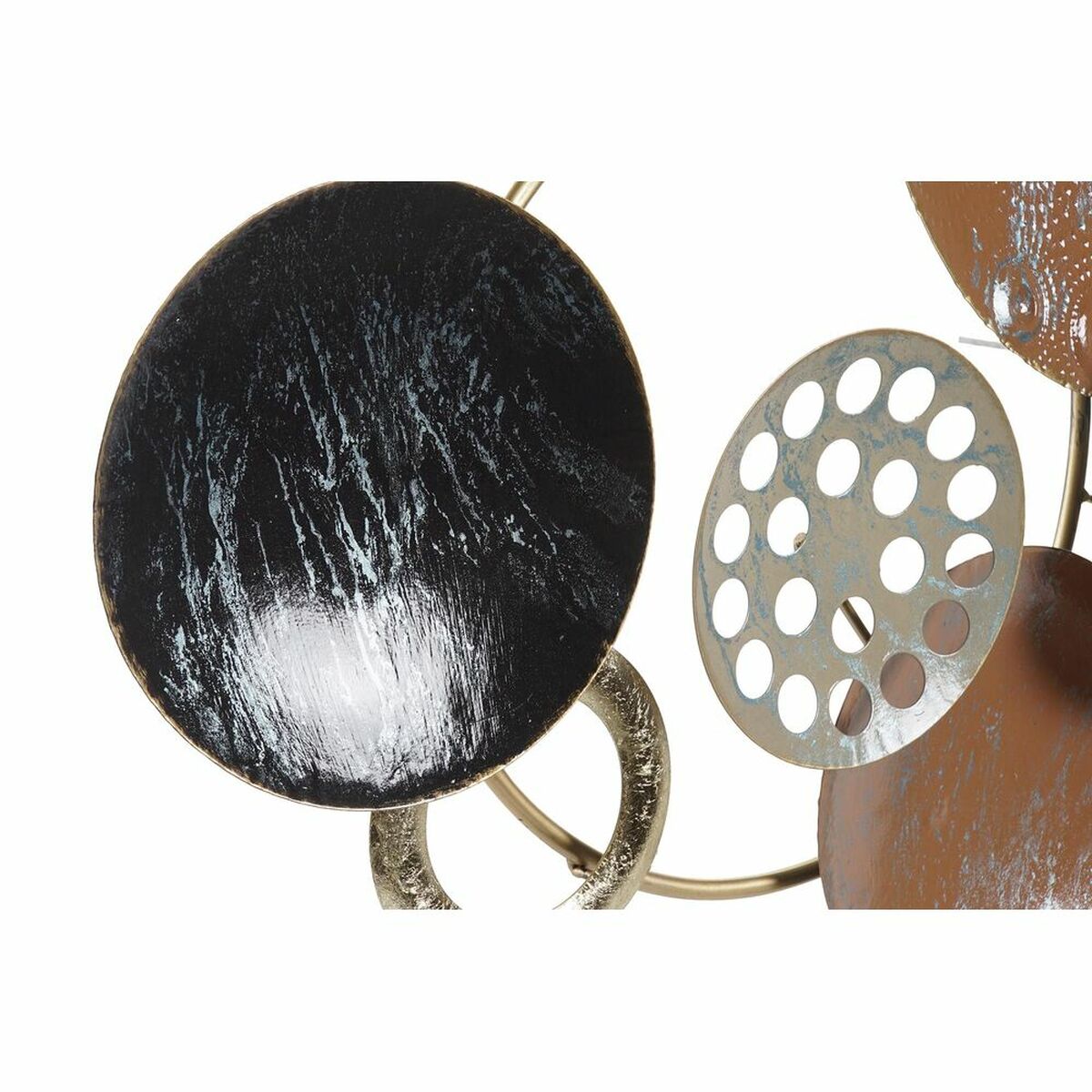 Seinäkoriste abstrakti kullanvärinen terrakotta metalliympyrät 119,4×6,4×59 cm