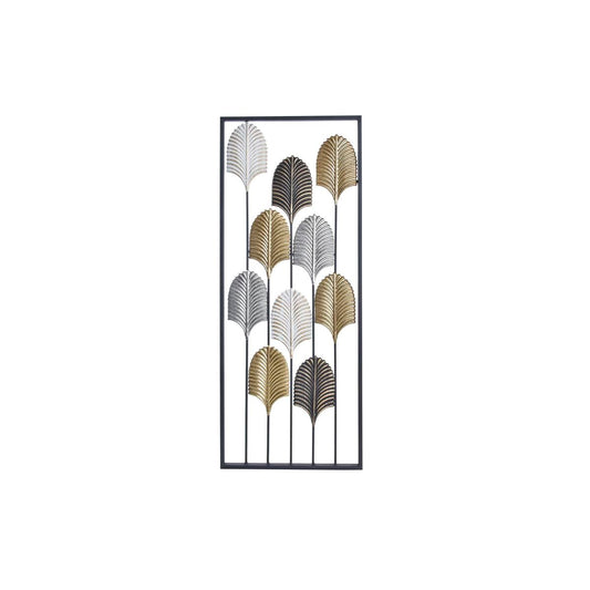 Seinäkoriste metallinen lehtikuvio 35 x 2 x 90 cm, musta kehys & monivärinen