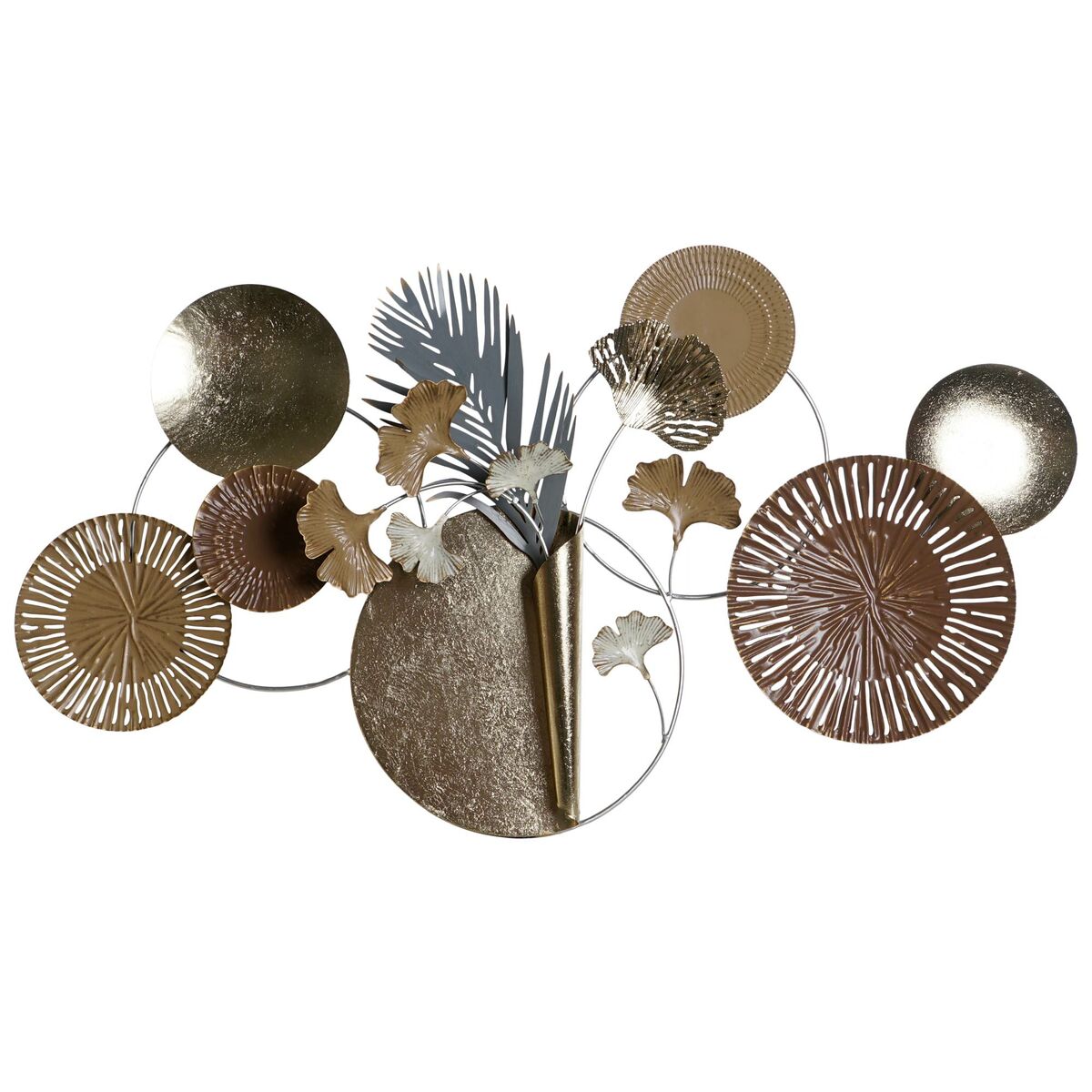 Metallinen seinätaide 90 x 49 cm, moderni harmaa kullattu kupari ympyrät
