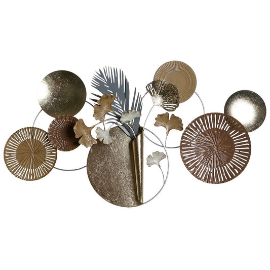 Metallinen seinätaide 90 x 49 cm, moderni harmaa kullattu kupari ympyrät