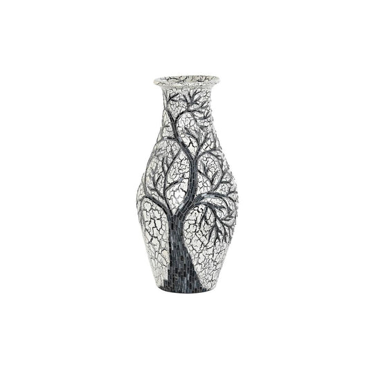 Maljakko mosaikki 60 cm, valkoinen & musta, puu-kuvio kristalli-terrakotta