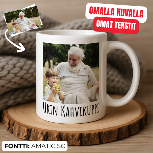 Personoitava valkoinen muki – Tee oma kuva ja teksti (Isoisälle / Ukille lahjaksi)