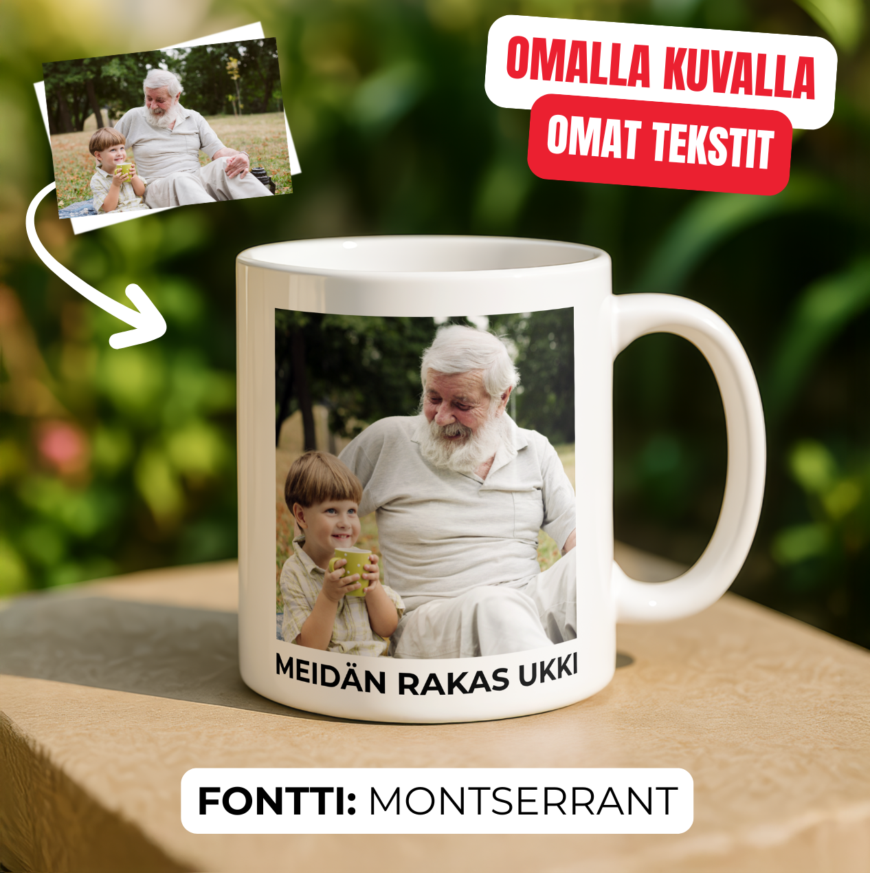 Personoitava valkoinen muki – Tee oma kuva ja teksti (Isoisälle / Ukille lahjaksi)