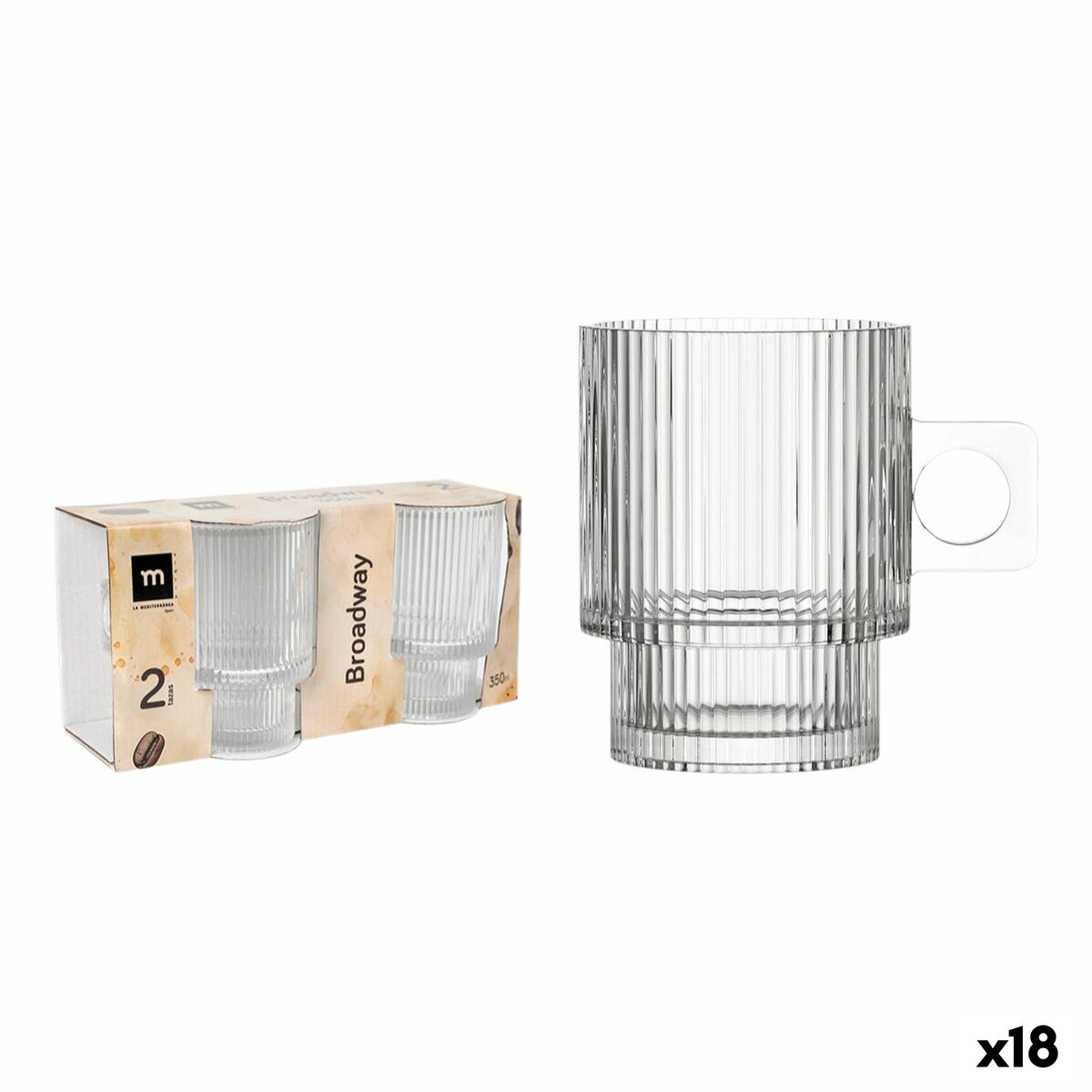 Mukisetti 2-osainen 350 ml lasimukit Broadway - 8,2×10,8 cm, 2 kpl, 18 kpl
