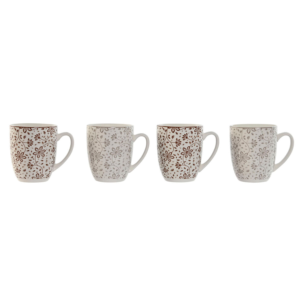 Mukisetti 4-osainen 340 ml, posliini kukkakuvio, ruskea & beige, 4 kpl