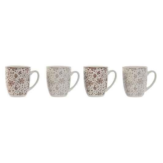 Mukisetti 4-osainen 340 ml, posliini kukkakuvio, ruskea & beige, 4 kpl