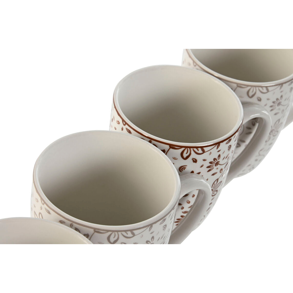 Mukisetti 4-osainen 340 ml, posliini kukkakuvio, ruskea & beige, 4 kpl
