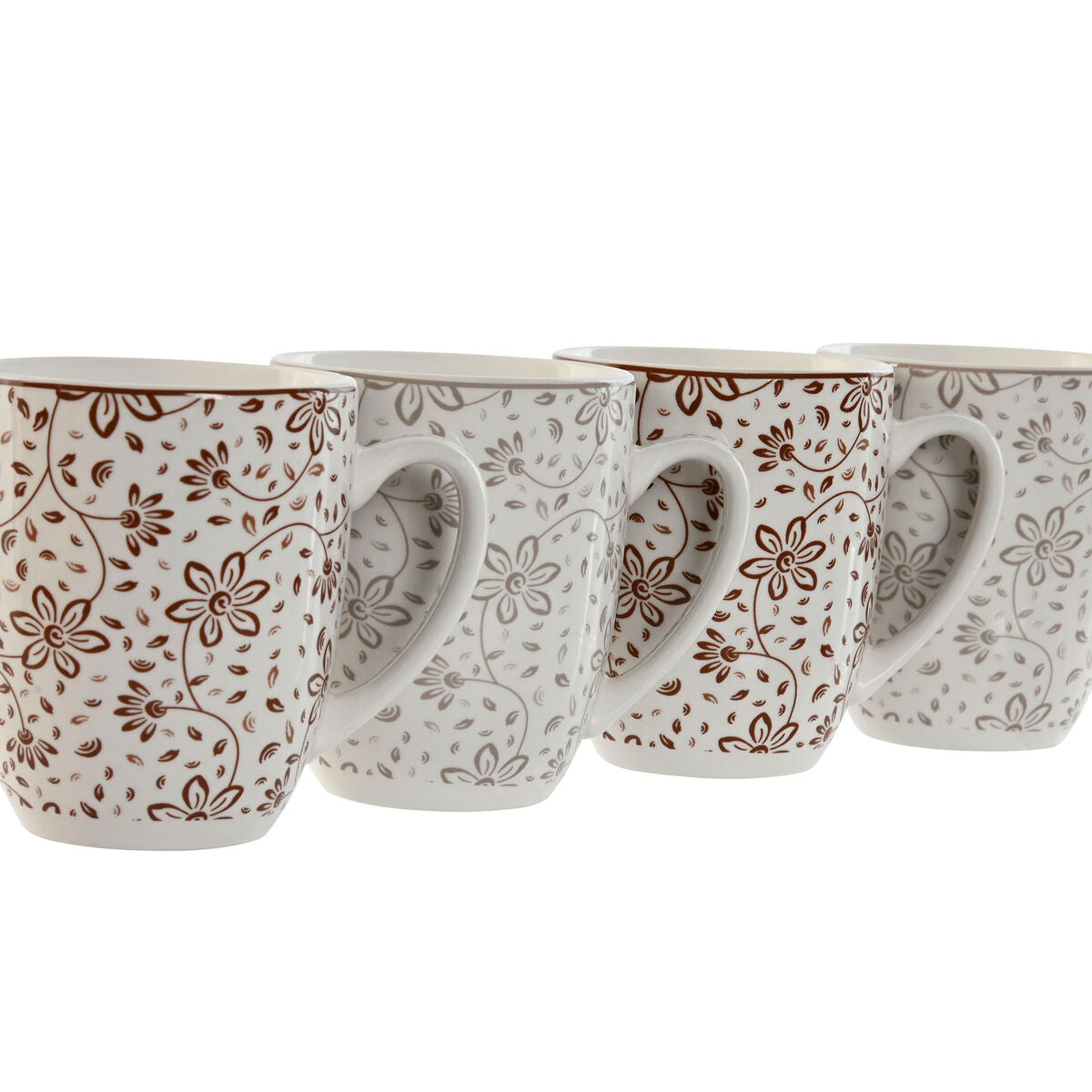 Mukisetti 4-osainen 340 ml, posliini kukkakuvio, ruskea & beige, 4 kpl