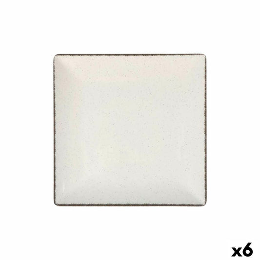Lautaset 24 x 24 cm 6 kpl, litteä neliölautanen 24×24×2 cm, vaalea, tummareunainen