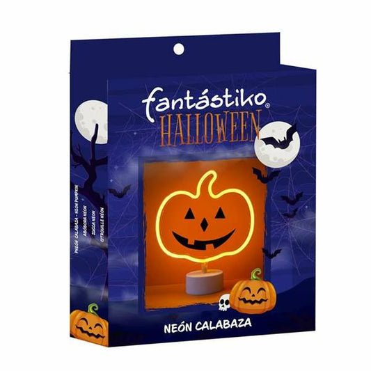 Neon-kurpitsa Halloween-koriste, paristokäyttöinen telineellä 26,5 x 22,8 cm