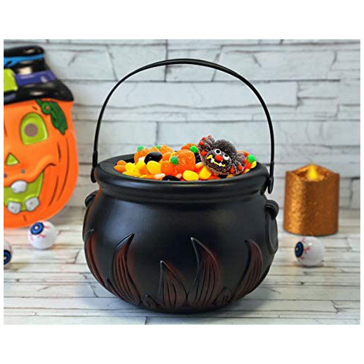 Noitakattila Halloween koriste 17 cm, musta & moniväri, naamiaisiin & koristeeksi