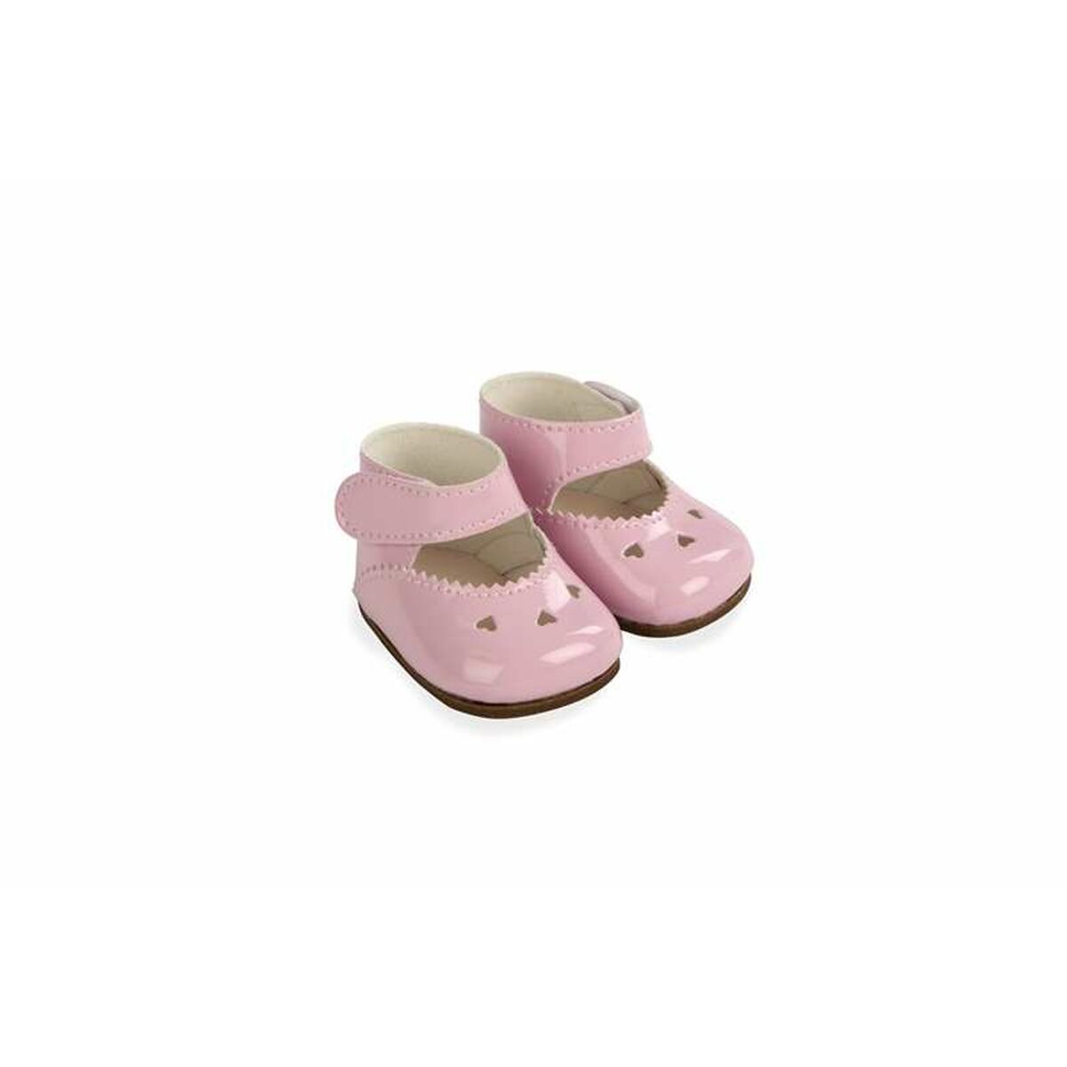 Nuken kengät 45 cm pinkki, lakattu tarrakiinnitys & sydänkuviot Arias, nukeille